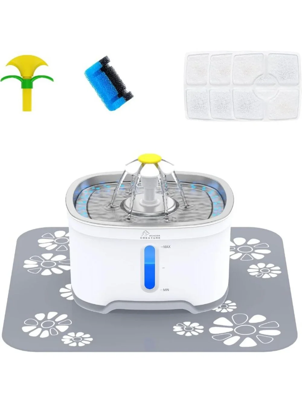 Stainless Steel Cat Water Fountain 84oz | 3 Filters, Quiet Pump, LED Window, 4